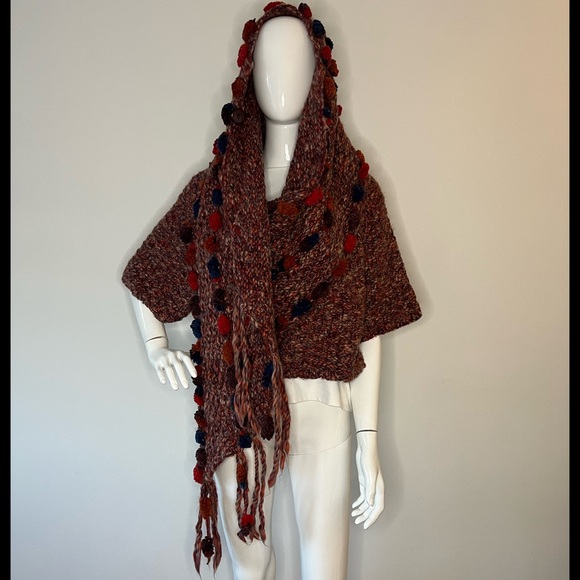 ANTHROPOLOGIE Hand Knit by DOLLIE Pom Pom Wrap Sweater - Picture 7 of 11